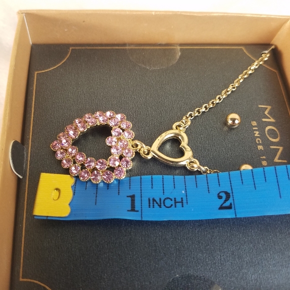 3x25! Monet pink heart and gold tone necklace and - Picture 2 of 2